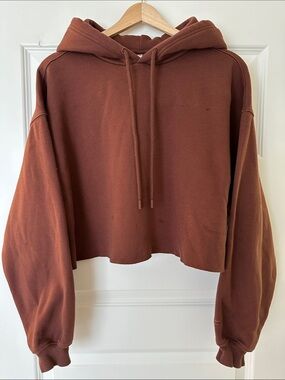 Fabletics Cropped Hooded Sweatshirt in Rust Brown
